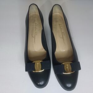 Salvatore Ferragamo Black Flats with Gold Accent